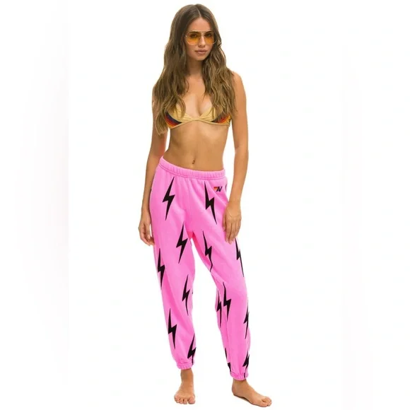 Aviator Nation Pink Lightning Bolt Stitch SweatPants Size XS - Picture 2 of 8